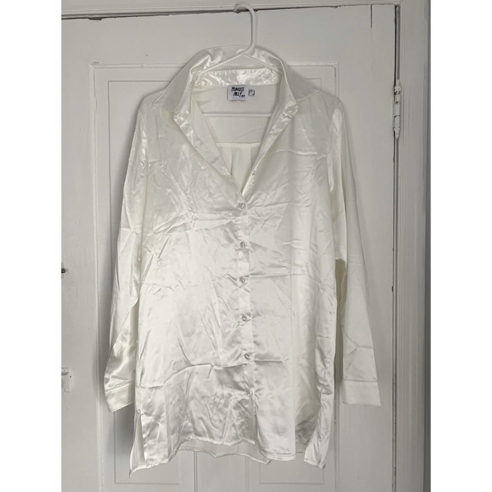 90210 Satin Shirt Mini Dress White